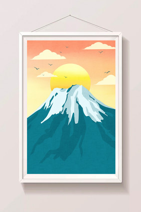 手绘火山口插画背景