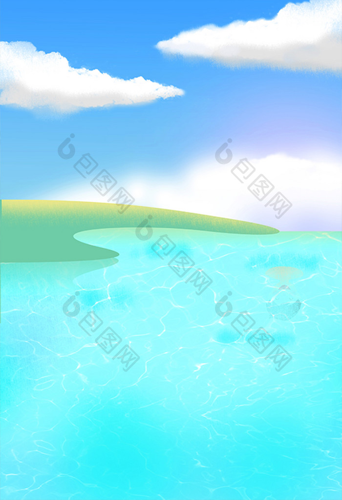 手绘蓝色的水面插画背景