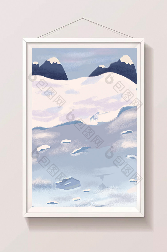 手绘被雪覆盖的山坡插画背景