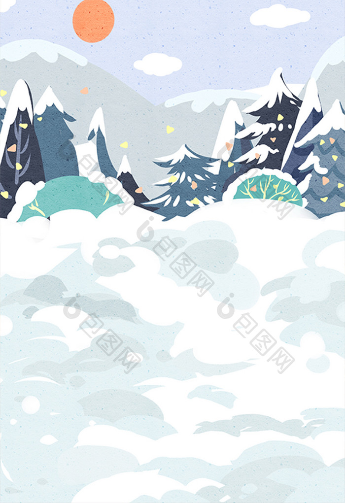 手绘大雪过后的丛林插画背景