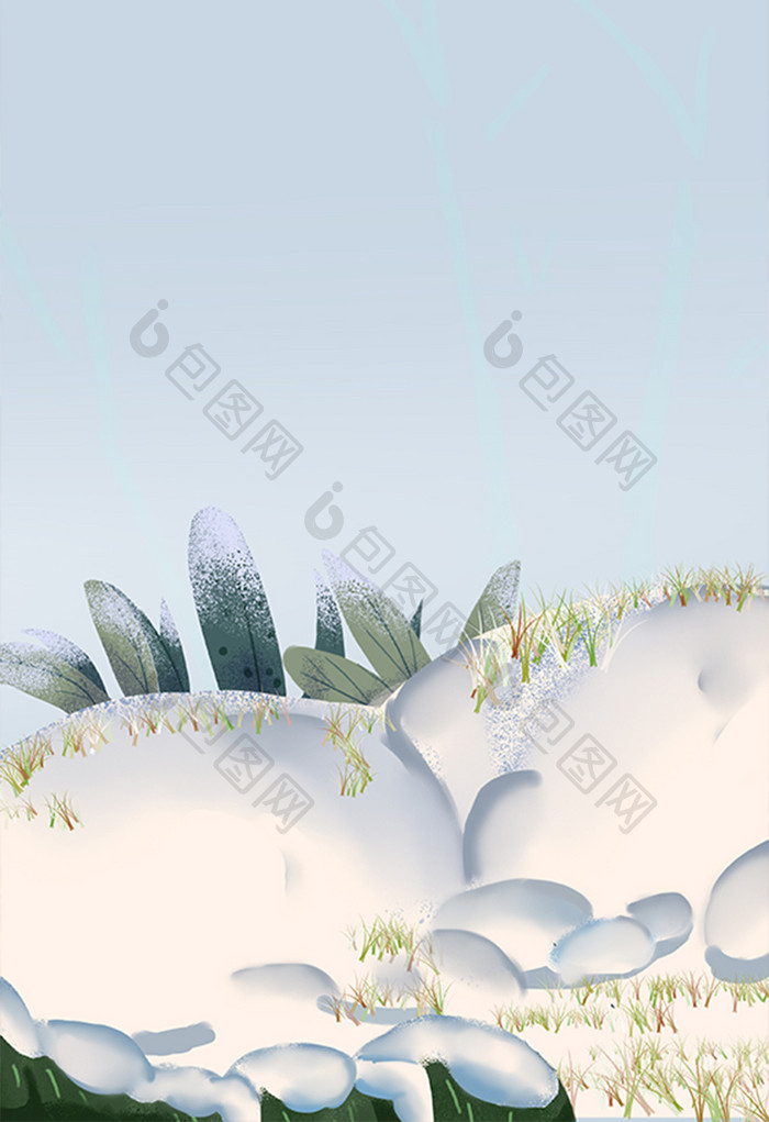 手绘被雪覆盖的植物插画背景