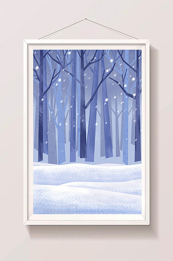 手绘雪中的森林插画背景图片