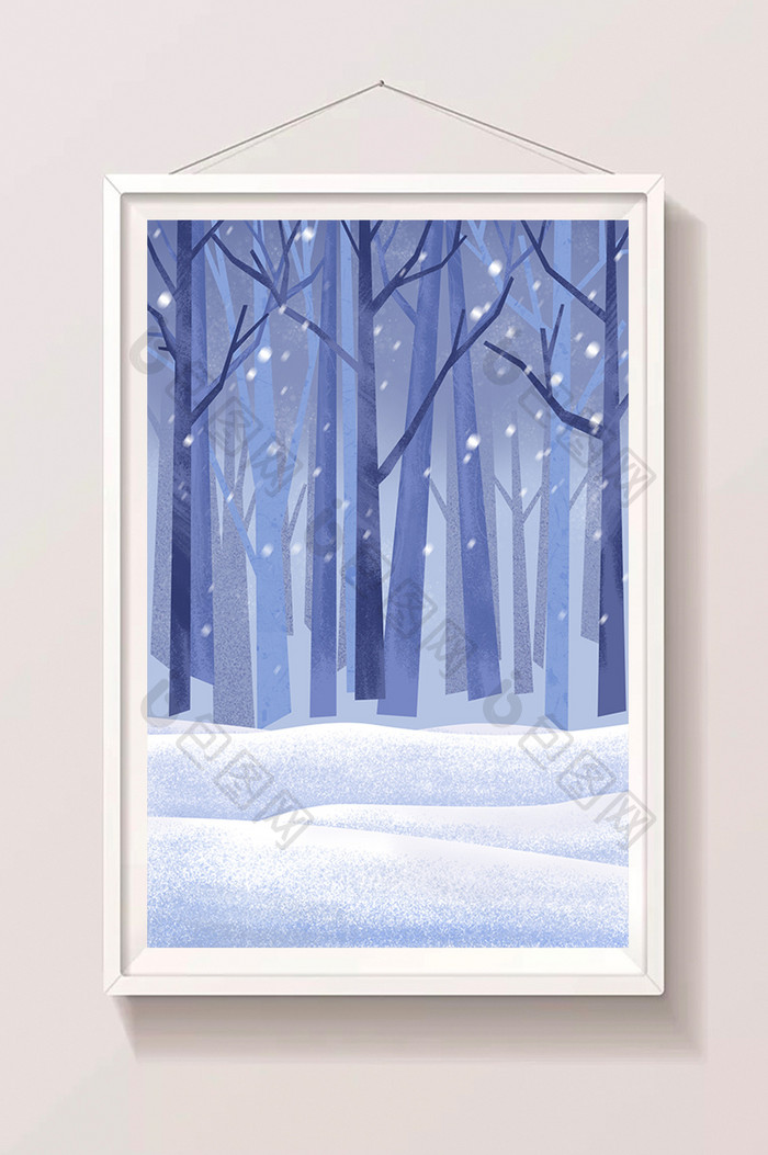 手绘雪中的森林插画背景
