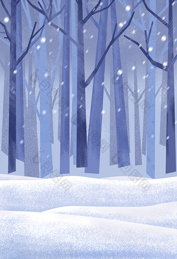 手绘雪中的森林插画背景