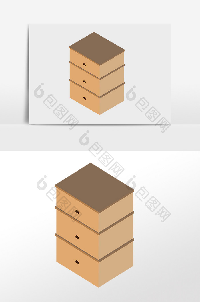 手绘简约生活家具木质床头柜插画