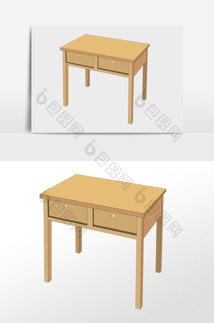 手绘简约木质家具学习桌子插画