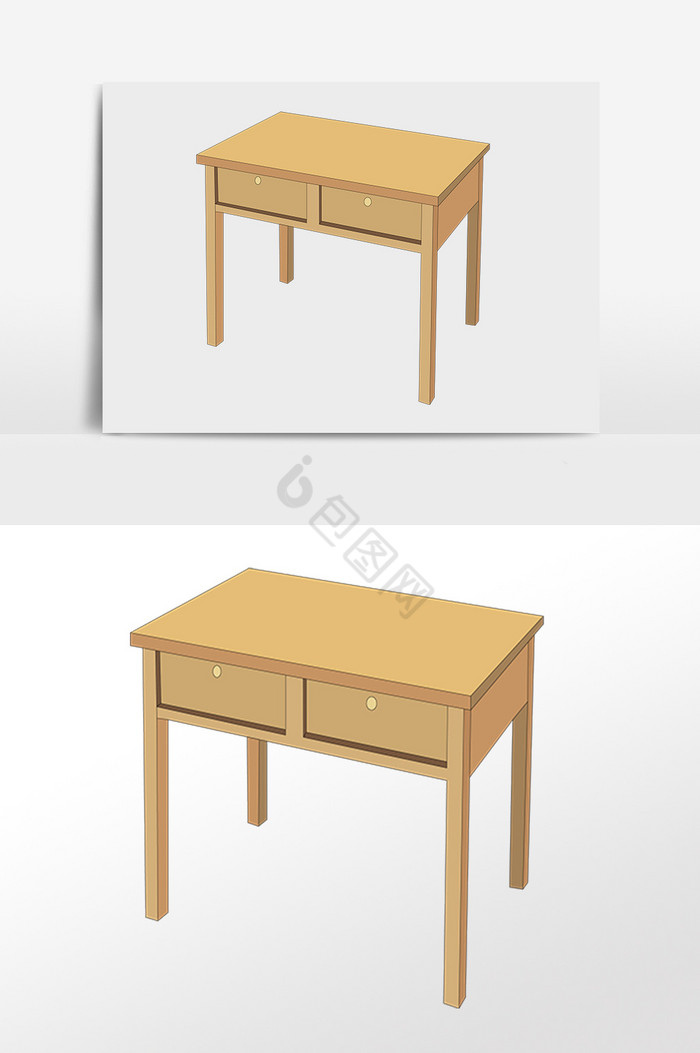 木质家具学习桌子插画图片