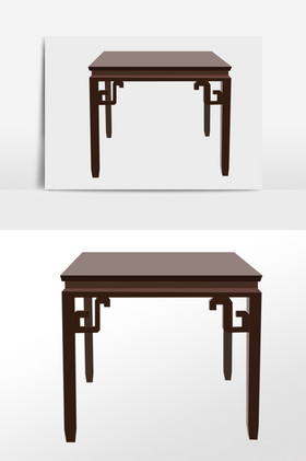 手绘古风木质家具方形桌子插画图片