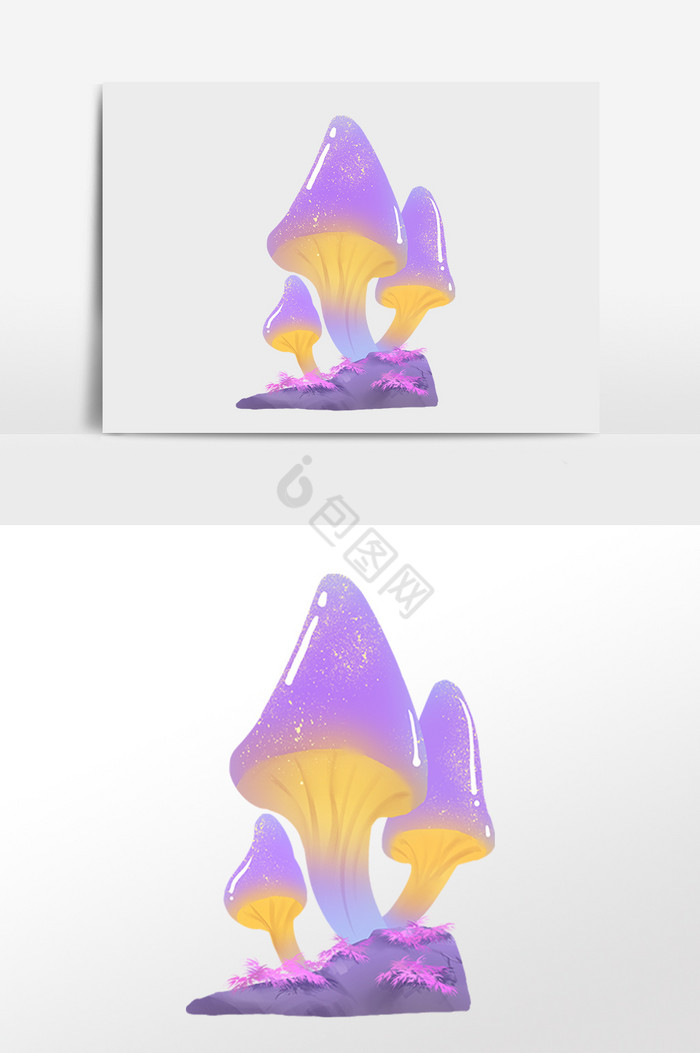 糖果渐融植物彩色小蘑菇插画图片