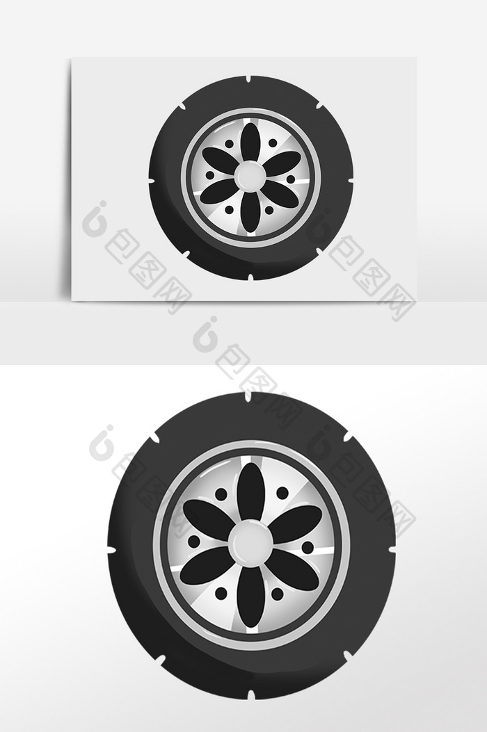 手绘汽车零部件配件轮胎备胎插画