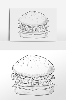 线描素描食物汉堡包插画图片