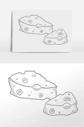 线描素描食物奶酪面包插画图片