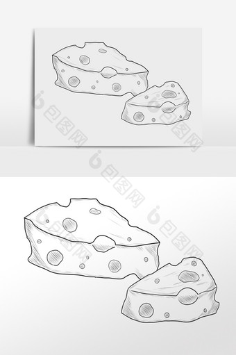 手绘线描素描食物奶酪面包插画图片