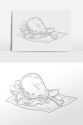 线描素描食物鸡腿插画图片