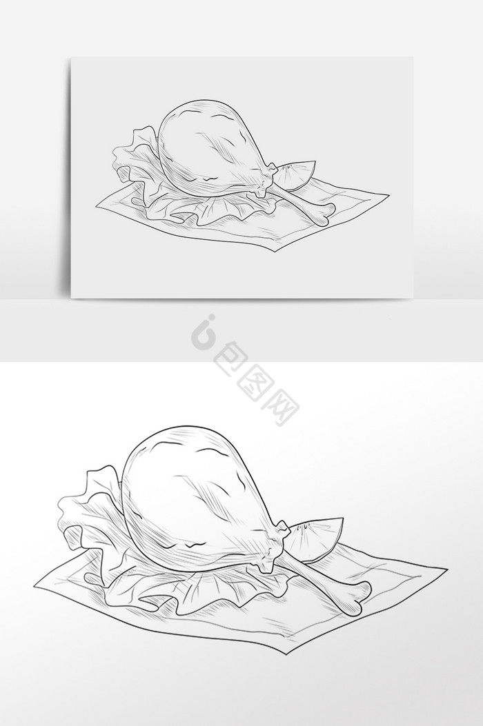 线描素描食物鸡腿插画图片