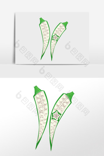 手绘新鲜绿色有机蔬菜秋葵插画图片