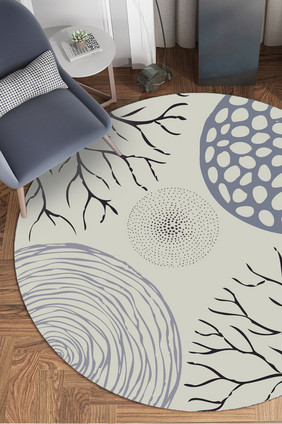 现代北欧圆形树枝树木年轮纹理简易地毯图案