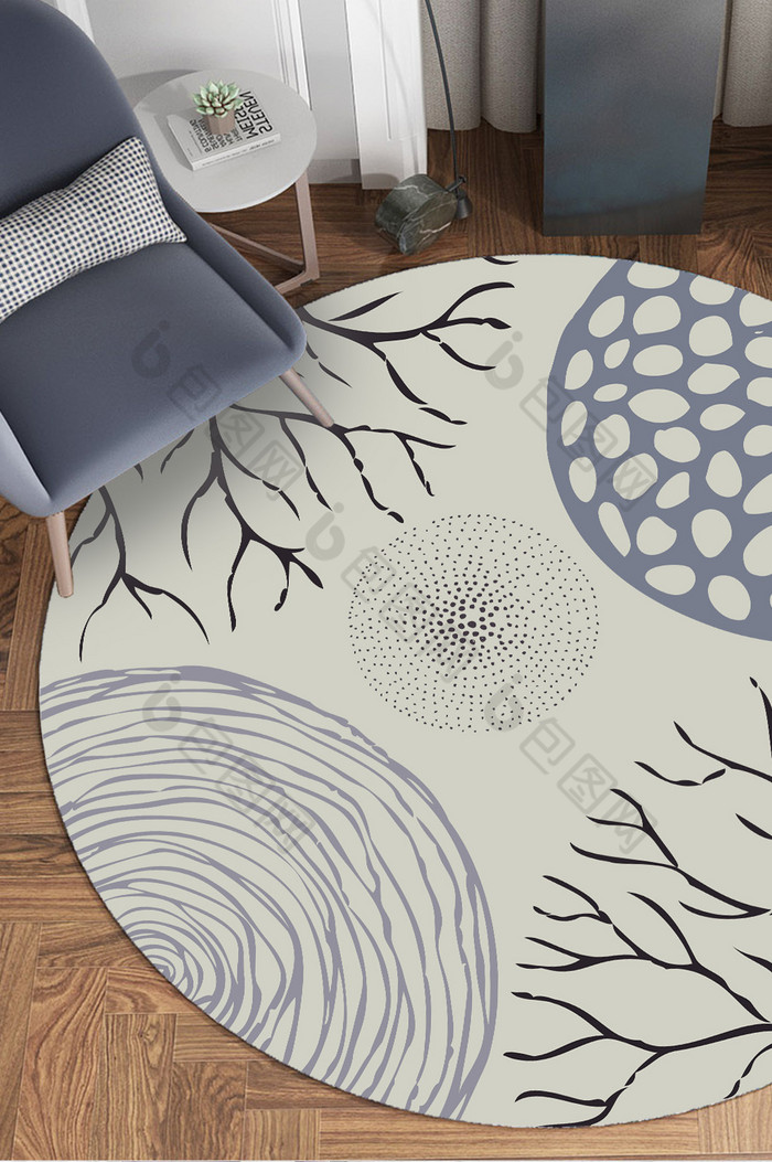 现代北欧圆形树枝树木年轮纹理简易地毯图案图片图片