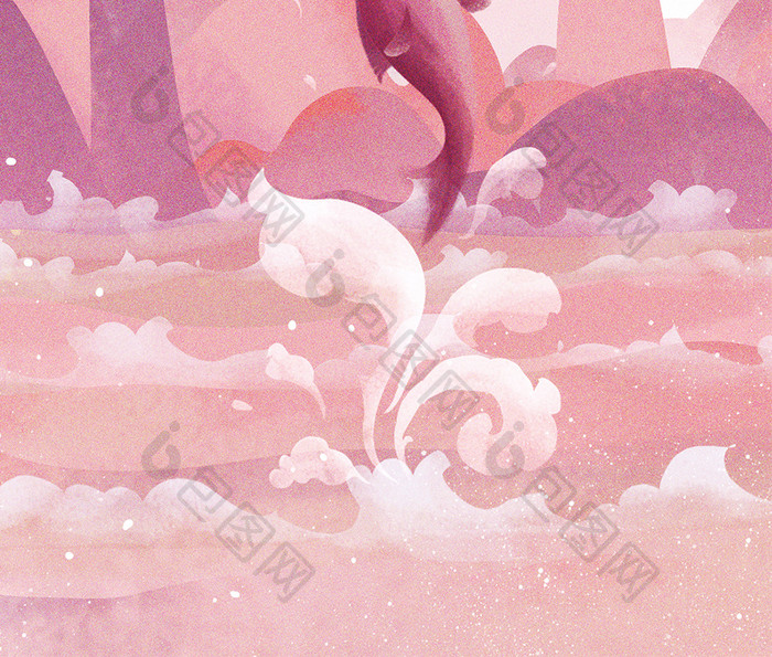 唯美清新粉色励志鱼破水而出插画手机壁纸 图片下载 包图网