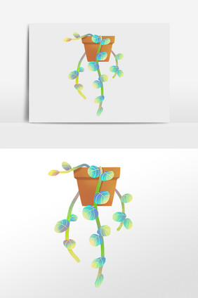 手绘糖果渐融植物吊篮盆栽花插画