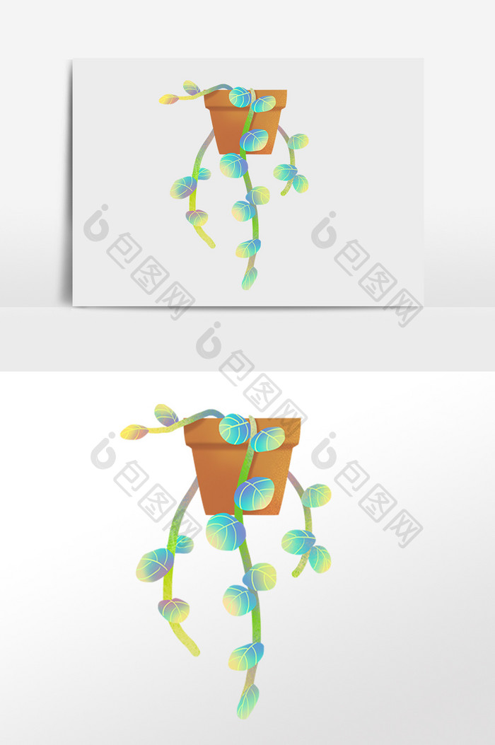 手绘糖果渐融植物吊篮盆栽花插画