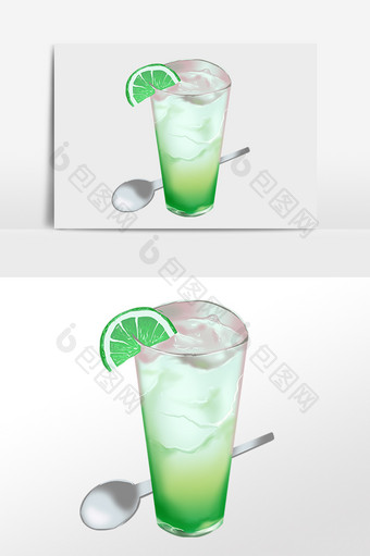 手绘夏季果汁加冰饮料汽水插画图片