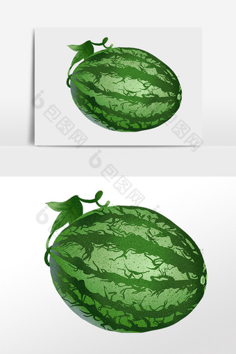 手绘新鲜夏季水果绿皮西瓜插画图片