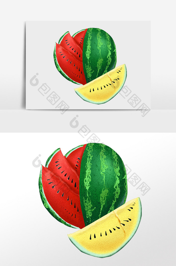 手绘新鲜夏季水果双色西瓜插画