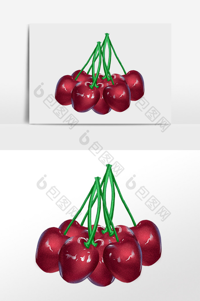 手绘新鲜夏季水果红色樱桃插画