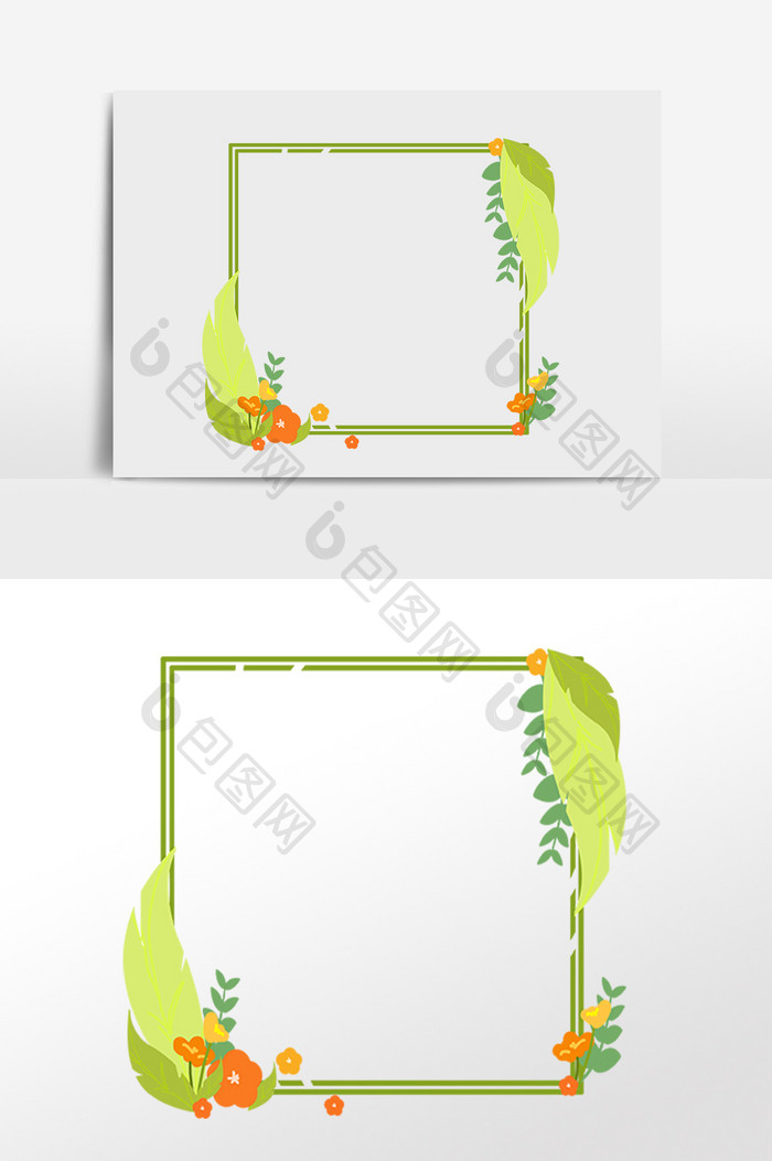 手绘清新植物花草装饰花环插画