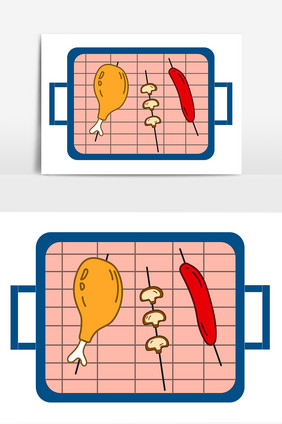 夏日烧烤鸡腿香肠元素