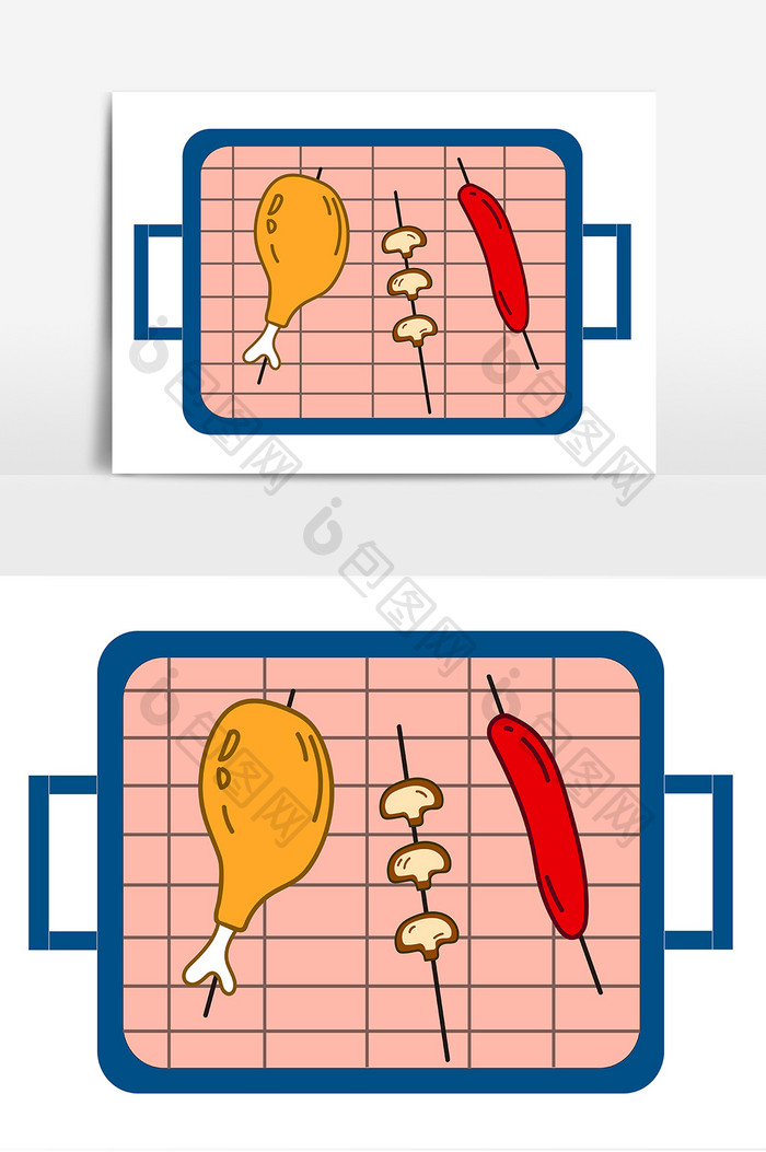 夏日烧烤鸡腿香肠元素