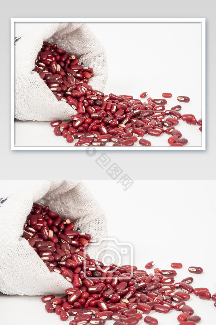 布袋中洒落的赤小豆豆子图片