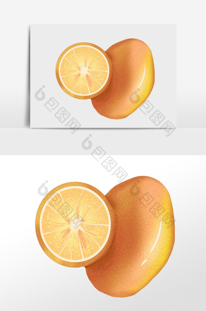 手绘夏季新鲜美味水果黄橙子插画