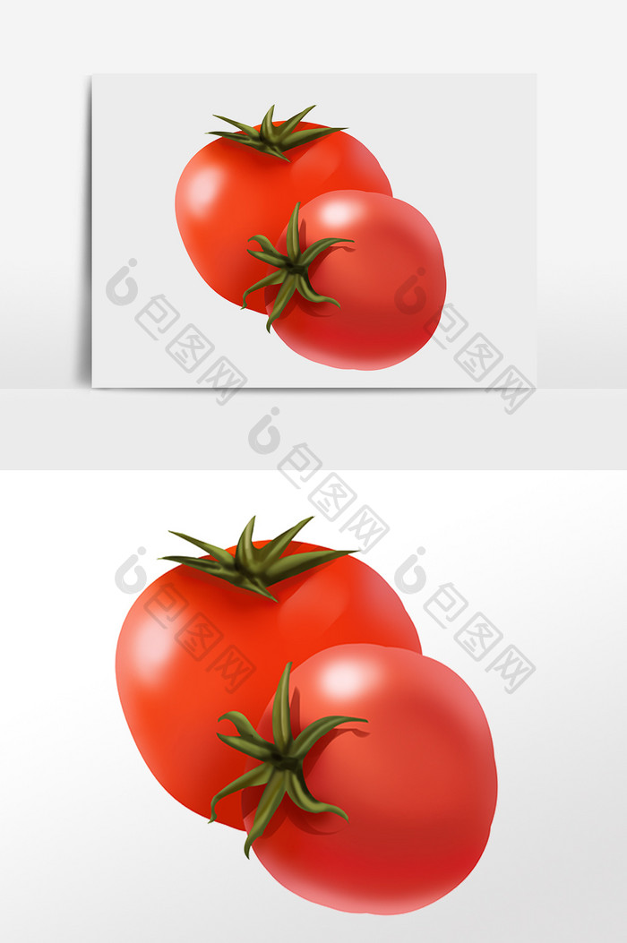 手绘绿色新鲜健康蔬菜西红柿插画