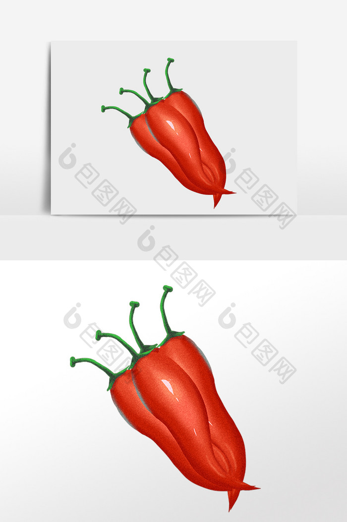 手绘绿色健康新鲜红辣椒插画