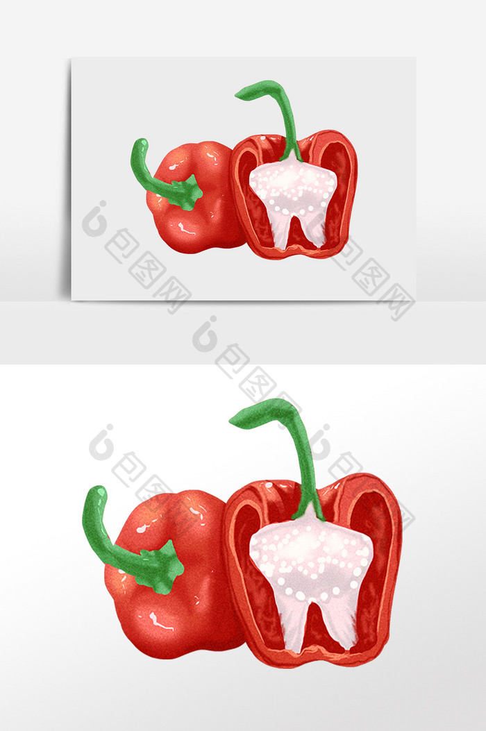 手绘绿色健康新鲜红色菜椒插画