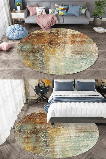 北欧风现代简约暖色系几何客厅圆形地毯图案图片