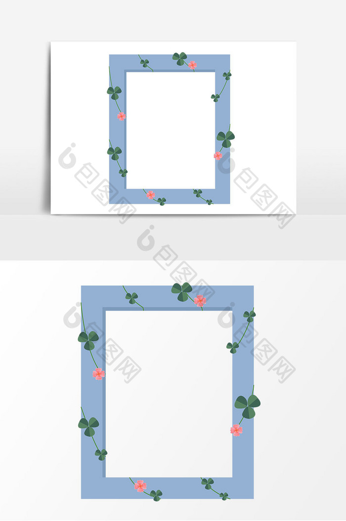 蓝色花朵相框矢量元素