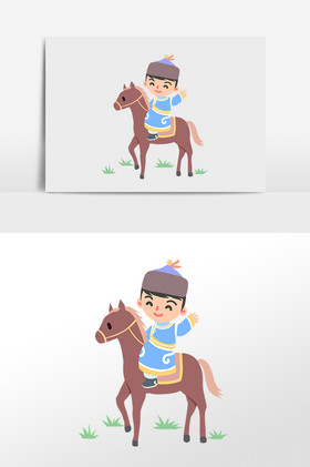 少数民族蒙古骑马男子插画图片