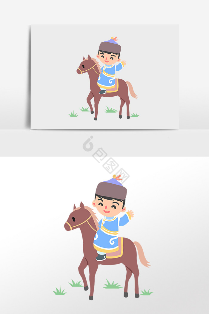 少数民族蒙古骑马男子插画