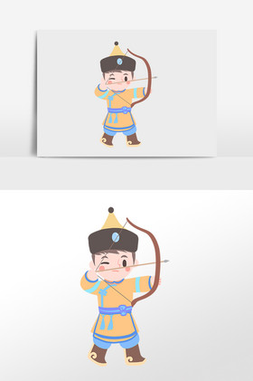 少数民族蒙古男子射箭插画图片