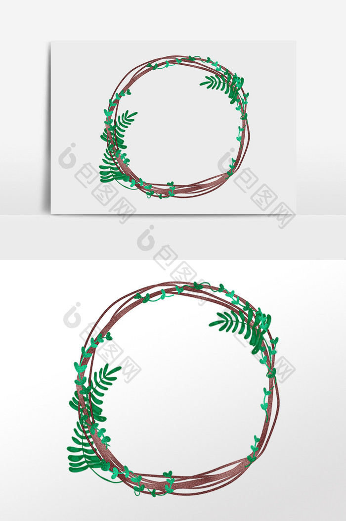 绿色植物枝藤装饰花环插画
