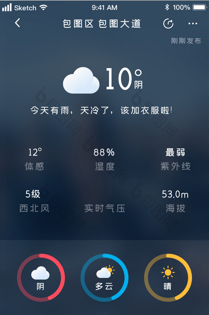 时尚全景式天气预报ui移动界面