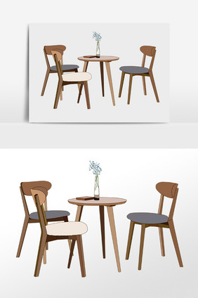 手绘生活家具木质休闲餐桌插画
