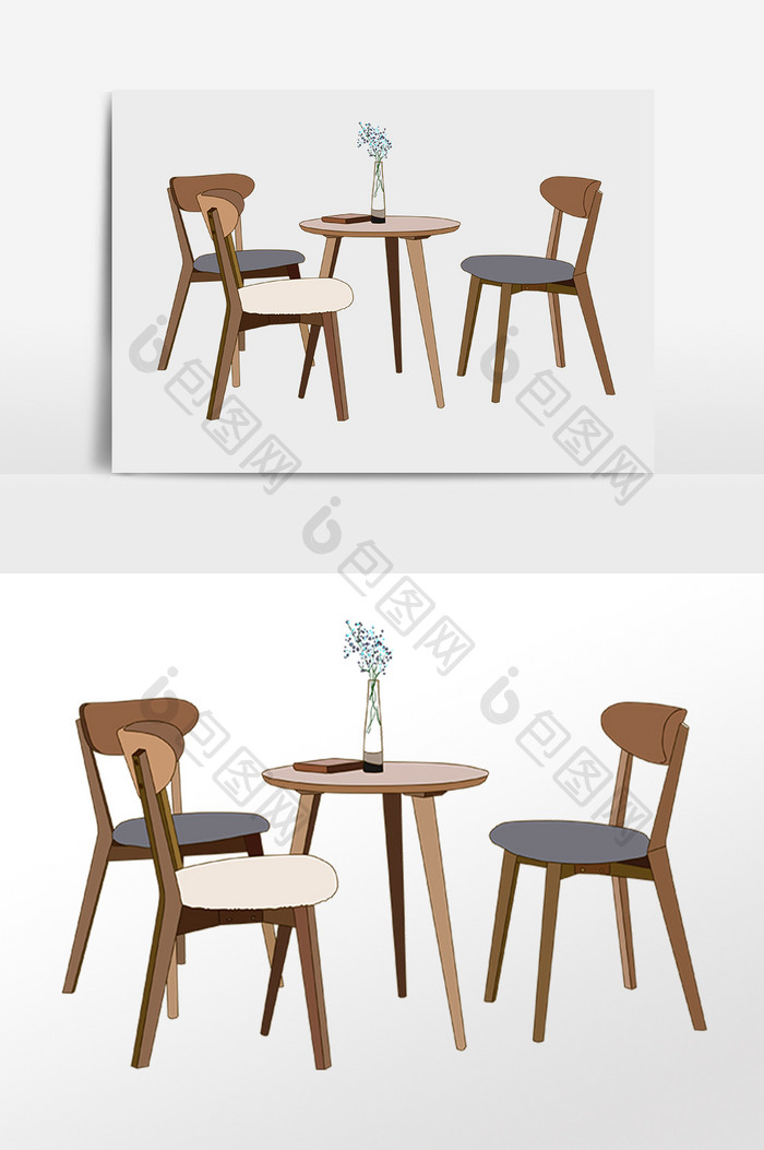 手绘生活家具木质休闲餐桌插画