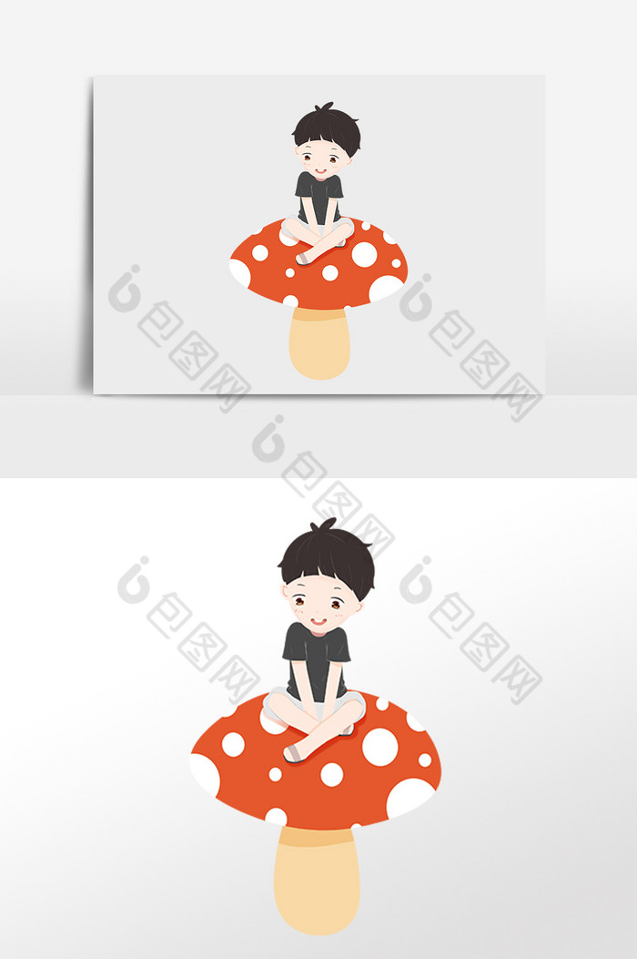 儿童节小蘑菇上的男孩插画图片图片