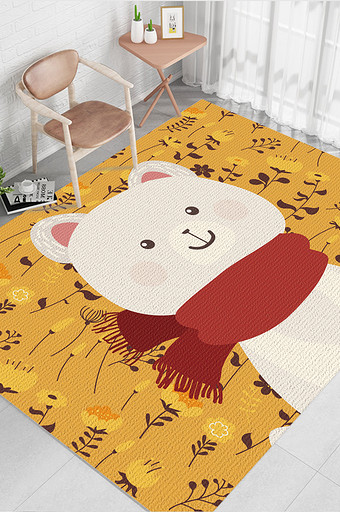 卡通可爱暖色系小熊植物儿童房卧室地毯图案图片