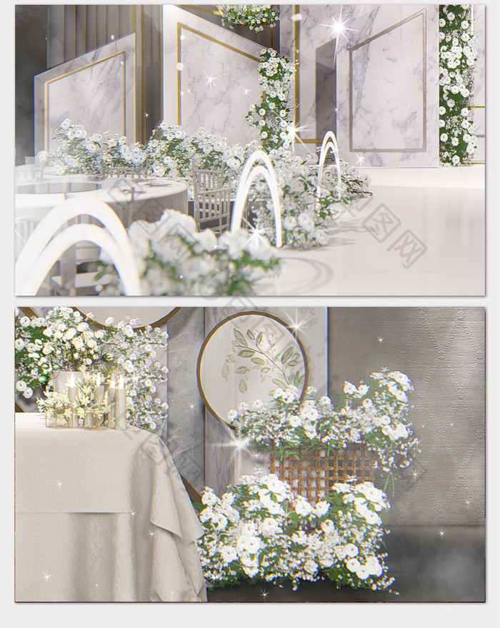 白色简约3D婚礼效果图