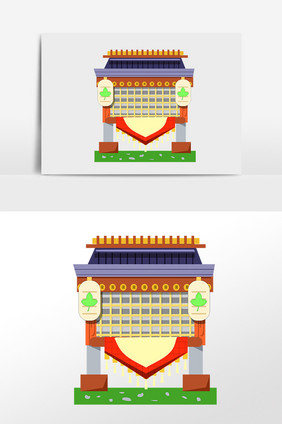 手绘卡通古风地藏庙建筑插画